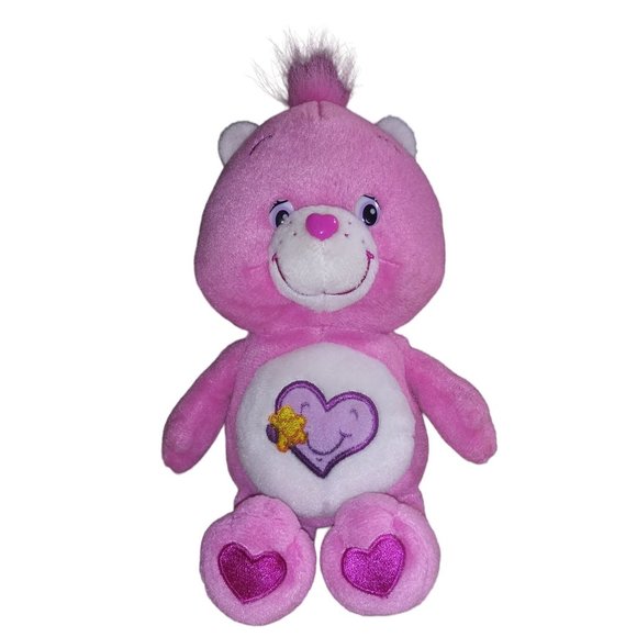 VTG Take Care Bear Stuffed Pink Bear Purple Heart Plush 9 Inch Toy 2003 - Picture 1 of 9